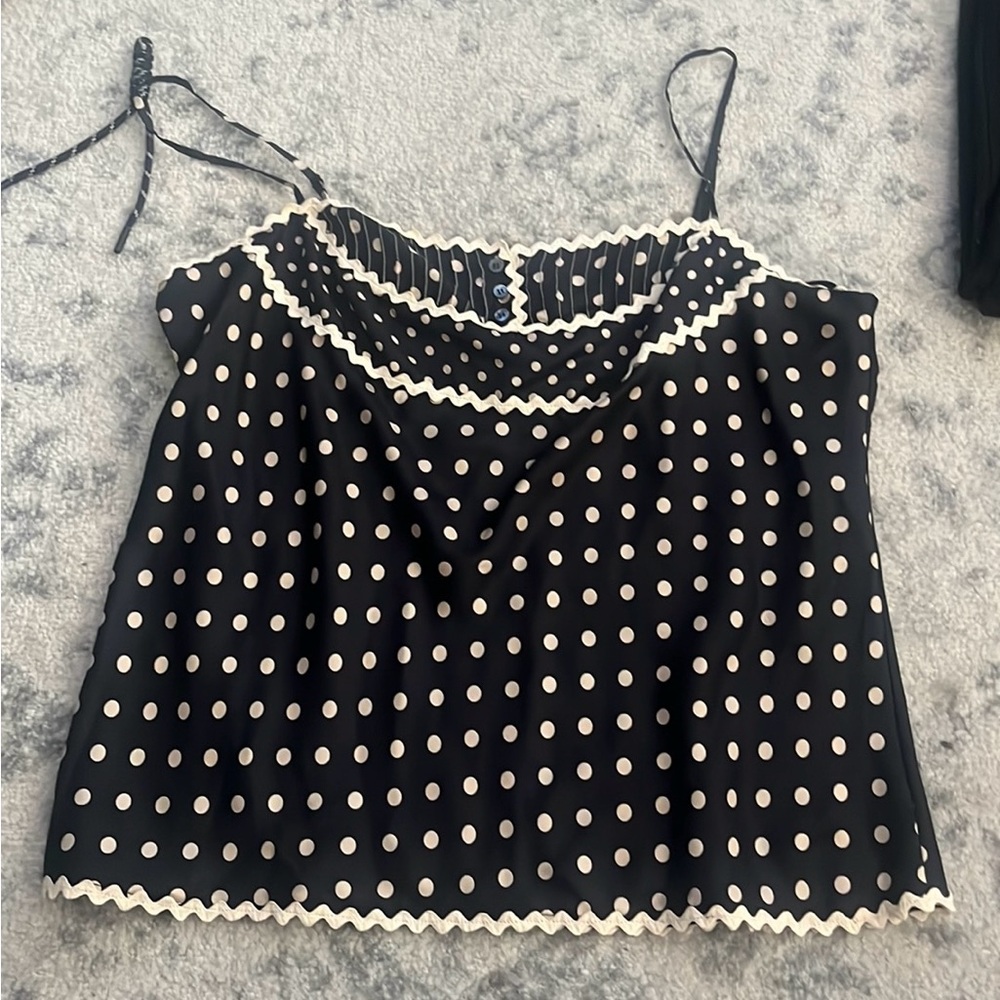 BCBGMaxAzria Black and Cream Polka Dot Silk Camisole
